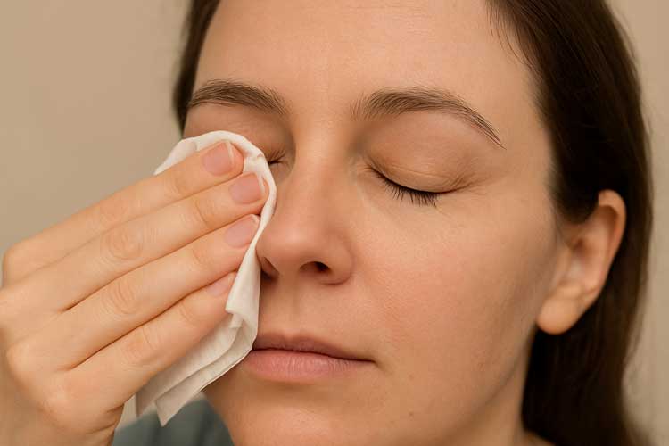 تمیز کردن چشم با دستمال بعد از عمل لیزیک